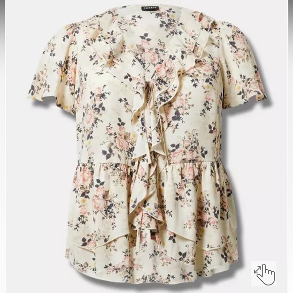 Torrid Jocie Floral Birch Ruffle V-Neck Top 4X Women's Plus Size Blouse - Picture 7 of 8